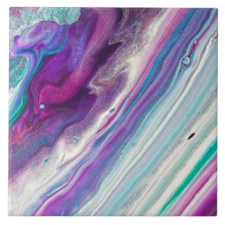 Agate Acrylic Painting Purple & Teal Acrylic Print Tile