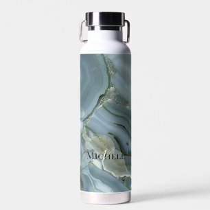 Agate Baby Blue Gold Marble Custom Name Letter  Water Bottle