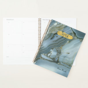 Agate Baby Blue Marble Swirl Customized Planner