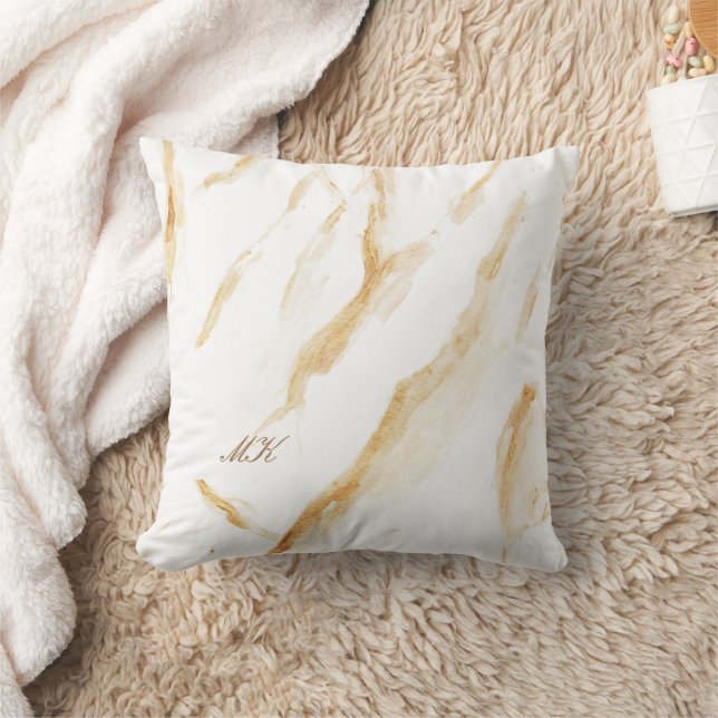 Agate Beige & White Marble Custom Name Letter  Throw Pillow (Blanket)