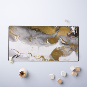 Agate Black and Gold Marble Custom Name Letter  Desk Mat