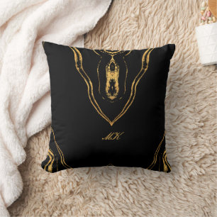 Agate Black and gold Marble swirl Throw Pillow