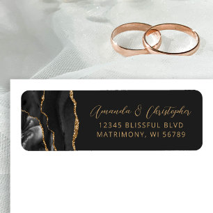Agate Black Gold Dark Wedding Return Address