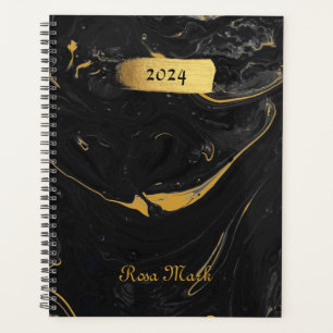 Agate Black Marble Swirl Customized Planner