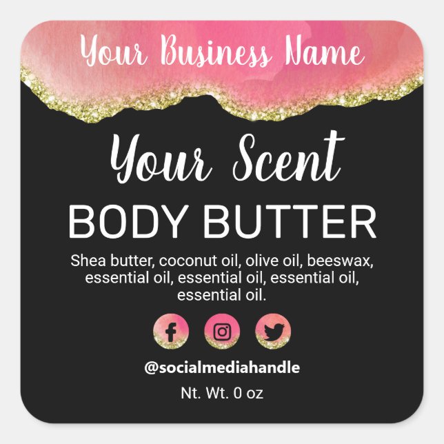 Agate Black Pink Gold Glitter Trim Product Labels (Front)