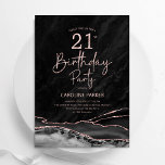 Agate Black Rose Gold 21st Birthday Invitation<br><div class="desc">Black and rose gold agate 21st birthday party invitation. Elegant modern design featuring watercolor agate marble geode background,  faux glitter rose gold and typography script font. Trendy invite card perfect for a stylish women's bday celebration. Printed Zazzle invitations or instant download digital printable template.</div>