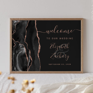 Agate Black Rose Gold Dark Wedding Welcome Poster