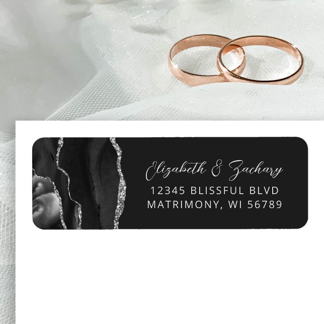 Agate Black Silver Dark Wedding Return Address (Creator Uploaded)