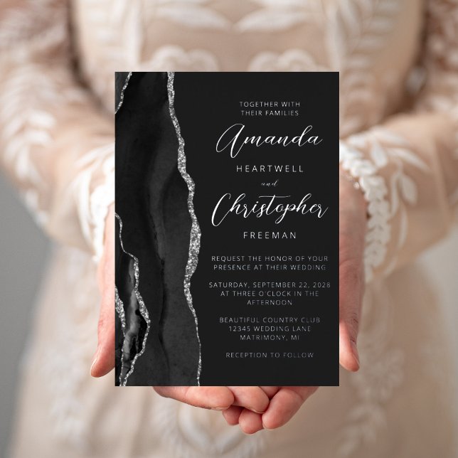 Agate Black Silver Script Dark Wedding (Creator Uploaded)