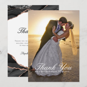 Agate Black White Rose Gold Foil Wedding Photo Thank You Card