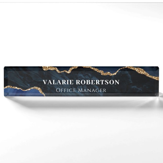 Agate Blue and Gold Office  Desk Name Plate (Front)