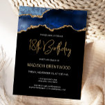 Agate Blue Gold 18th Birthday Invitation Postcard<br><div class="desc">This trendy 18th birthday invitation postcard features a watercolor image of an agate geode in shades of blue with faux gold highlights. The words "18th Birthday" appear in faux gold glitter in decorative modern handwriting font. Customize it with the name of the guest of honour in gold coloured text and...</div>