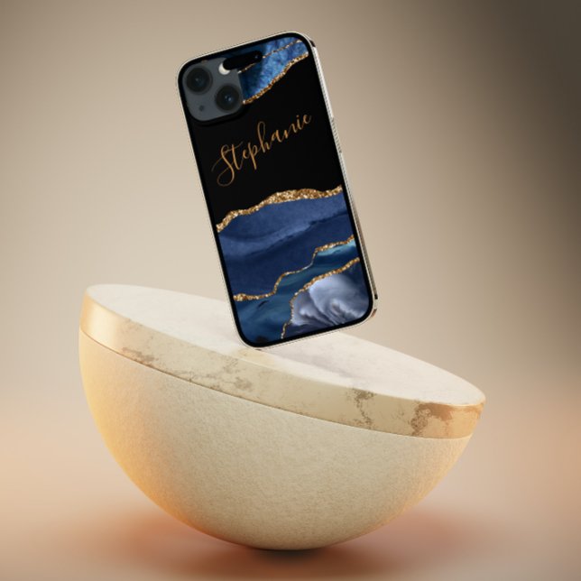Agate Blue Gold Glitter Custom Name  Case-Mate iPhone Case (Creator Uploaded)