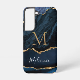Agate Blue Gold Glitter Marble Your Name Letter Samsung Galaxy Case