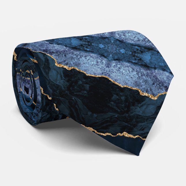 Agate Blue Gold Marble Élégant cadeau Cravate (Roulé)