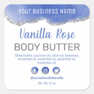 Agate Blue White Silver Glitter Product Labels