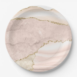 Agate Blush & Gold Glitter Wedding Paper Plate