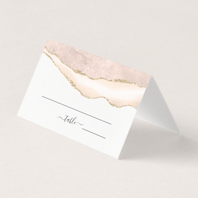 Agate Blush & Gold Glitter Wedding Place Card (Front)