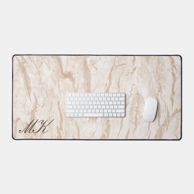 Agate Brown Cream Marble Custom Name Letter  Desk Mat (Keyboard & Mouse)
