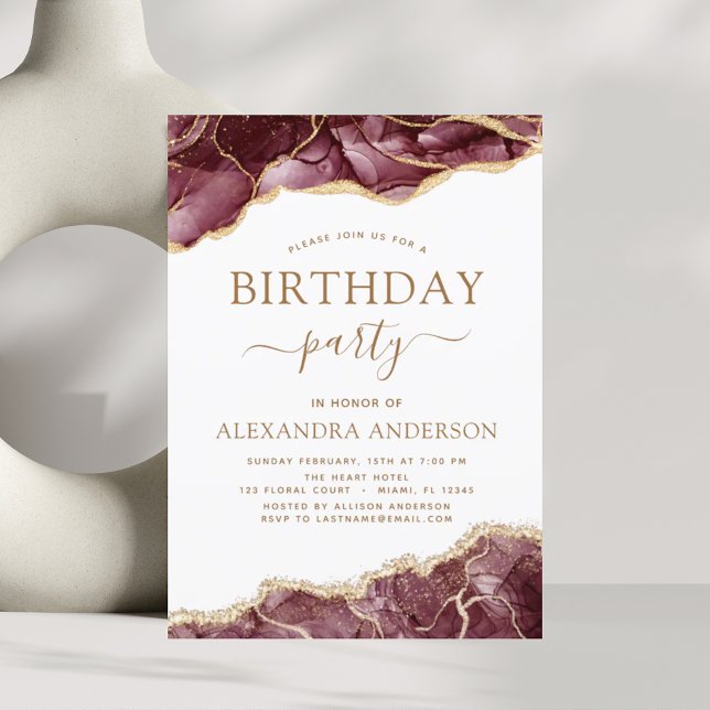 Agate Burgundy Birthday Party Any Age Invitation (Creator Uploaded)
