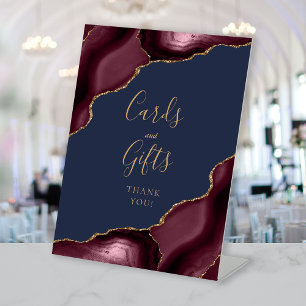 Agate Burgundy Gold Navy Wedding Cards and Gifts Pedestal Sign