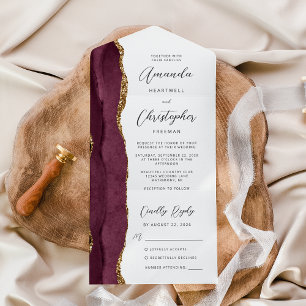 Agate Burgundy Gold Script All In One Invitation