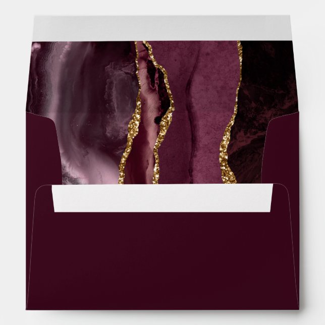 Agate Burgundy Gold Script Wedding Envelope (Back (Bottom))