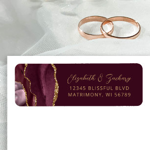 Agate Burgundy Gold Wedding Return Address