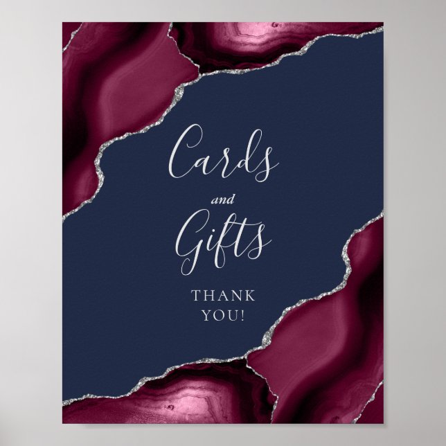 Agate Burgundy Silver Navy Wedding Cards and Gifts Poster (Front)