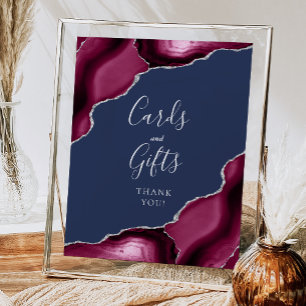 Agate Burgundy Silver Navy Wedding Cards and Gifts Poster