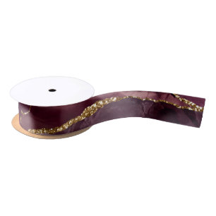 Agate Burgundy Wedding pattern Satin Ribbon