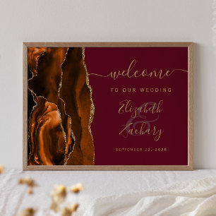 Agate Burnt Orange Gold Burgundy Wedding Welcome Poster