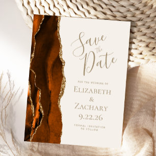 Agate Burnt Orange Gold Ivory Save the Date Announcement Postcard