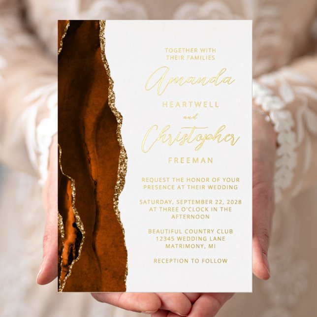 Agate Burnt Orange Gold Script Wedding (Creator Uploaded)