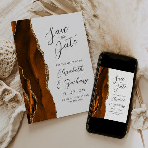 Agate Burnt Orange Gold Script Wedding Save The Date
