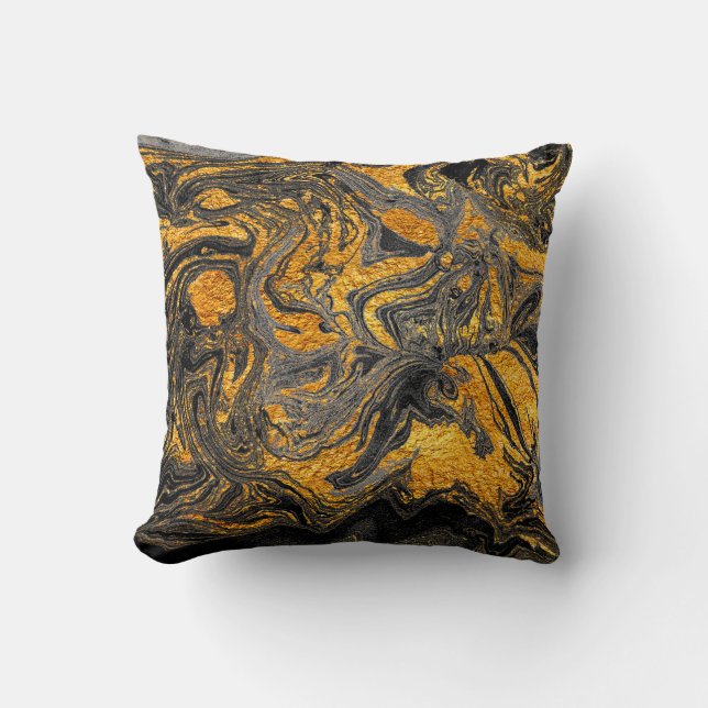 Agate Crystal. Futuristic Modern Suminagashi. Swir Throw Pillow (Front)