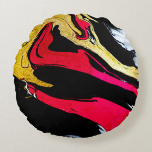 Agate Crystal. Golden swirl, artistic design. The Round Pillow
