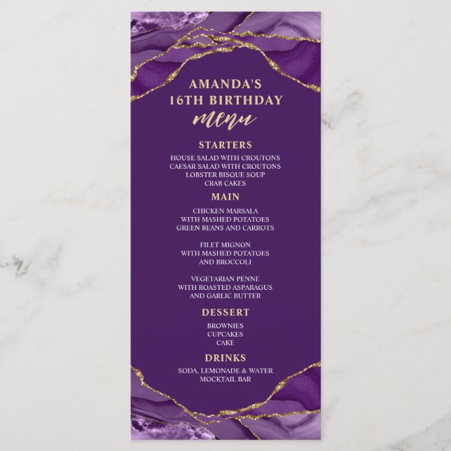 Agate Design Purple and Gold Menu (Front)