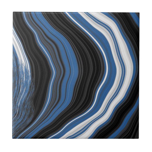 Agate effect, black, white and blue tile (Front)