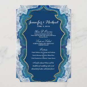 Agate Elegant Pretty Blue Teal Geode Pattern Menu