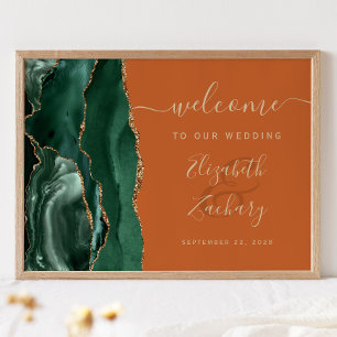 Agate Emerald Green Gold Rust Wedding Welcome Poster