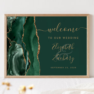 Agate Emerald Green Gold Wedding Welcome Poster