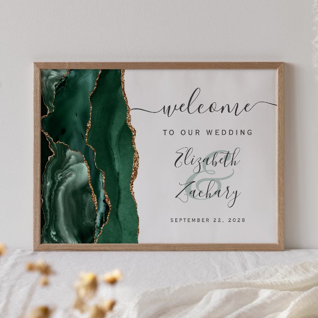 Agate Emerald Green Gold Wedding Welcome Poster (Creator Uploaded)