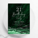 Agate Emerald Green Silver 21st Birthday Invitation<br><div class="desc">Emerald green and silver agate 21st birthday party invitation. Elegant modern design featuring watercolor agate marble geode background,  faux glitter silver and typography script font. Trendy invite card perfect for a stylish women's bday celebration. Printed Zazzle invitations or instant download digital printable template.</div>