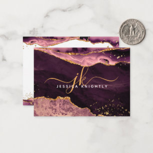 Agate Geode Burgundy Gold Glitter Script Monogram Card