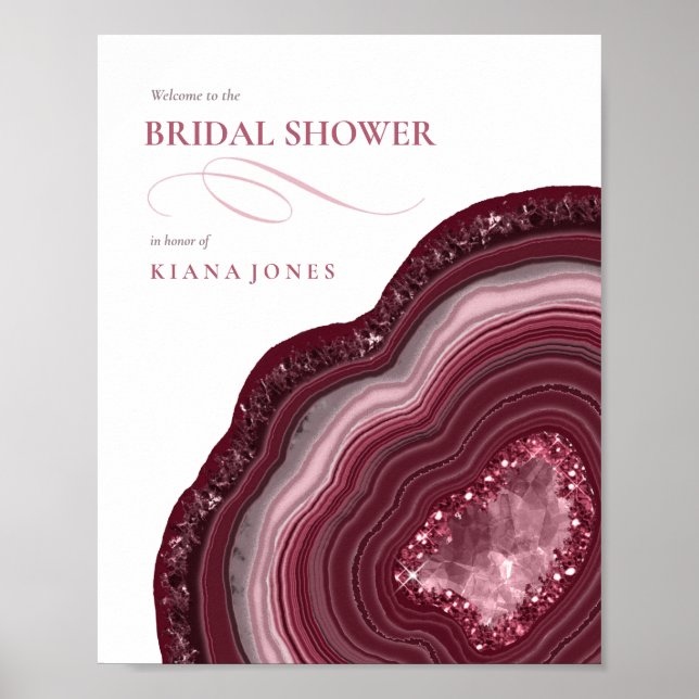 Agate Geode Glitter Bridal Shower Burgundy ID647 Poster (Front)