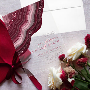 Agate Geode Glitter Wedding Burgundy ID647 Acrylic Invitations