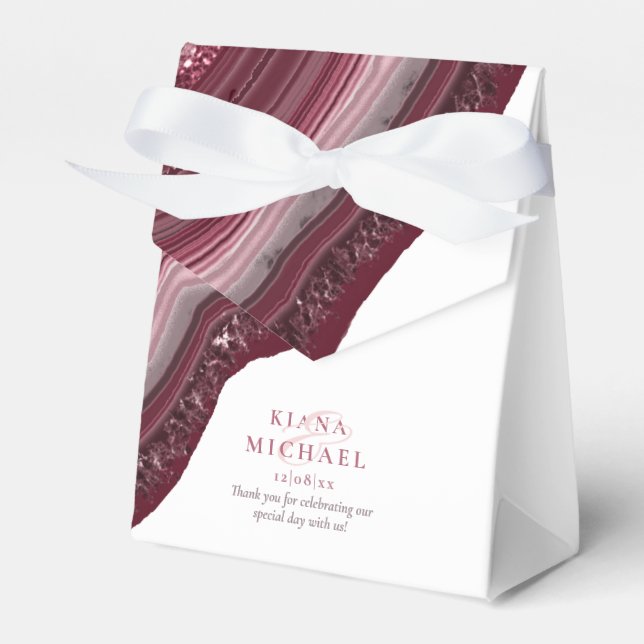 Agate Geode Glitter Wedding Burgundy ID647 Favor Box (Front Side)