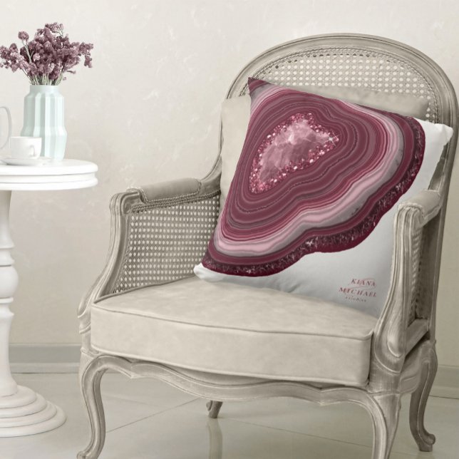 Agate Geode Glitter Wedding Burgundy ID647 Throw Pillow (Creator Uploaded)