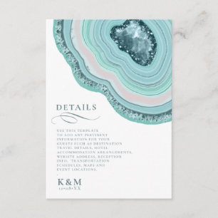 Agate Geode Glitter Wedding Details Teal ID647 Enclosure Card